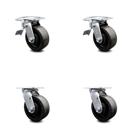 SERVICE CASTER 5 Inch Glass Filled Nylon Swivel Caster Set Roller Bearing 2 Total Lock Brake SCC-TTL30S520-GFNR-2-S-2